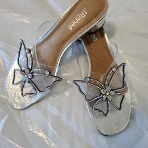 J. Renee Silver Butterfly Embellished Sandals